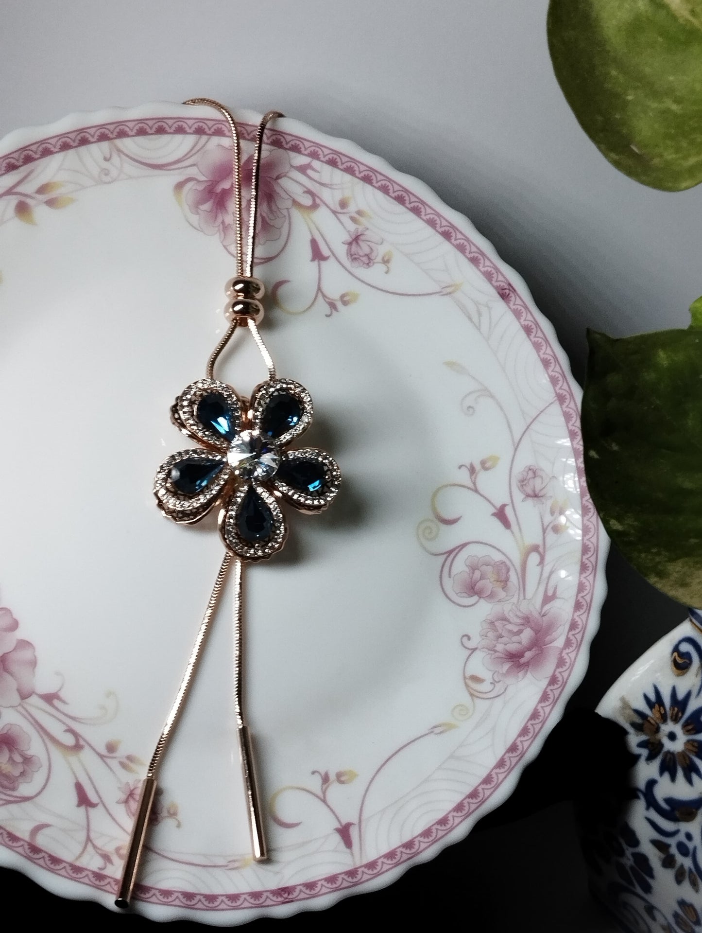 Royal Blue Teardrop Flower Pendant For Women