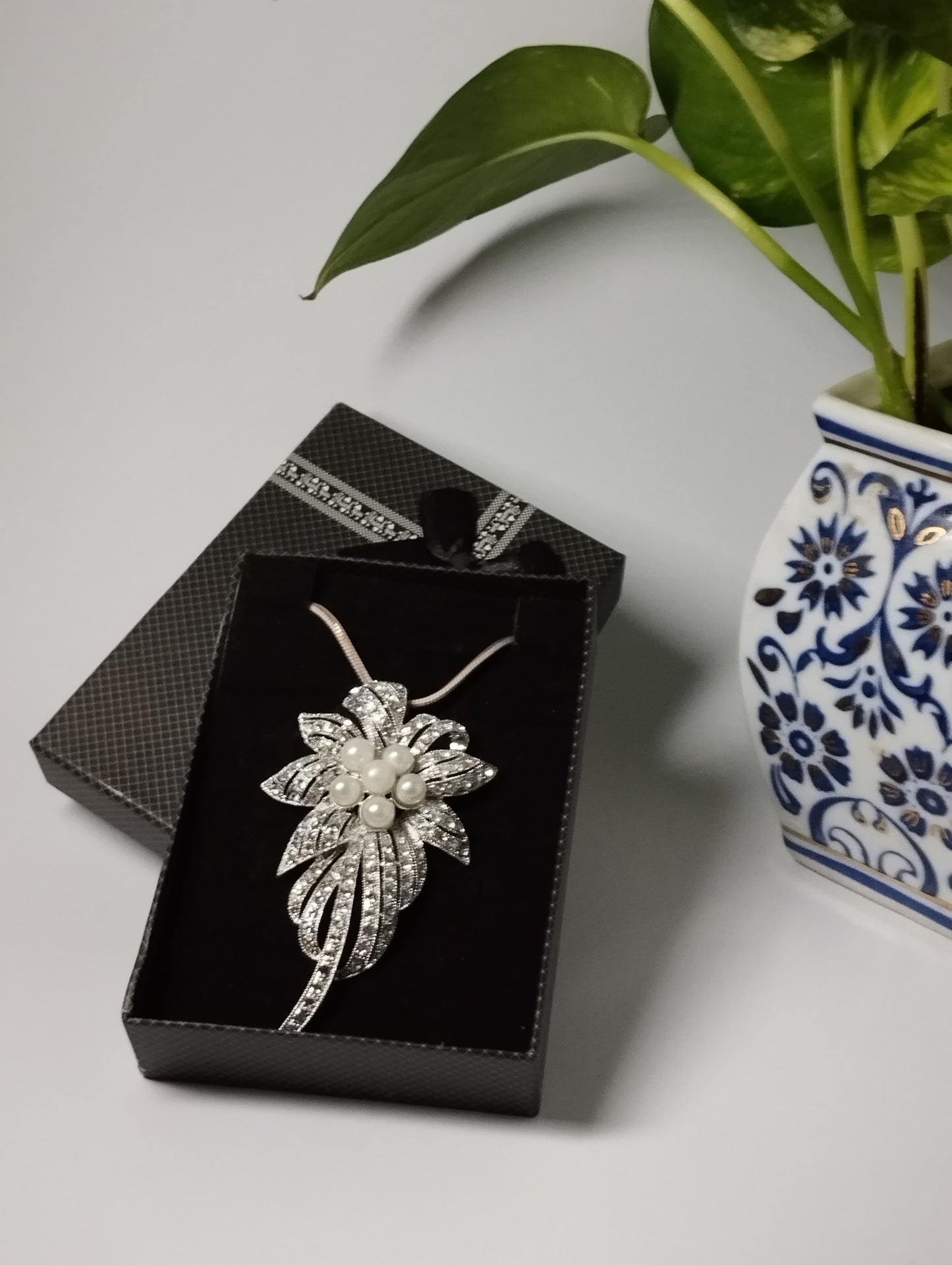 Statement Floral Pendant Necklace with Pearls & Crystals For Women