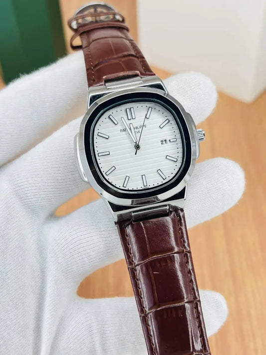 Patek Nautilus Leather Master Lock - Brown-White