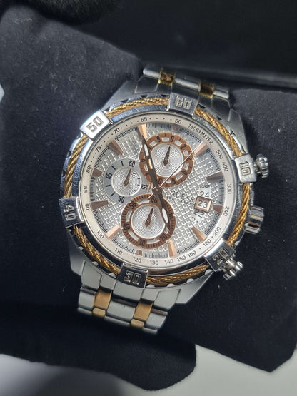 GUESS Men's Two-Tone Chronograph Watch with Gold Cable Bezel