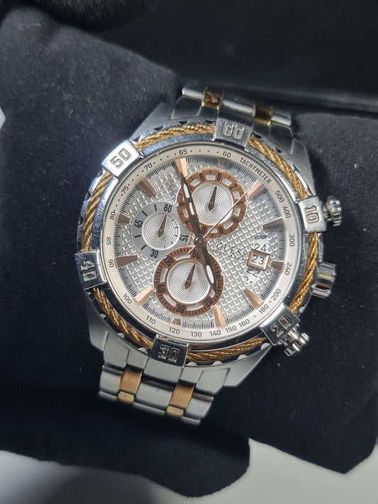 GUESS Men's Two-Tone Chronograph Watch with Gold Cable Bezel