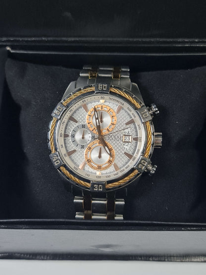 GUESS Men's Two-Tone Chronograph Watch with Gold Cable Bezel