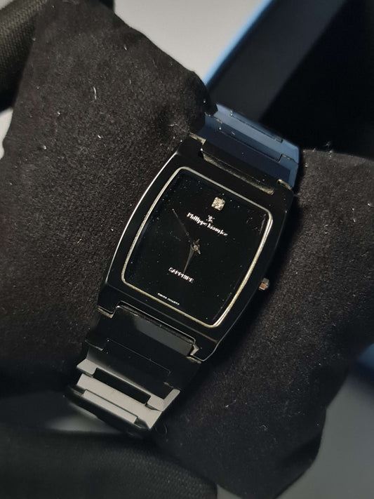 Philippe Hawk Sapphire Swiss Quartz Black Rectangular Watch