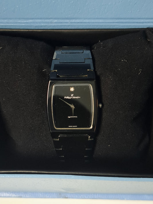 Philippe Hawk Sapphire Swiss Quartz Black Rectangular Watch