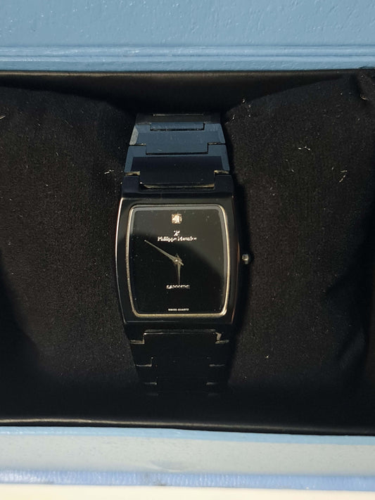 Philippe Hawk Sapphire Swiss Quartz Black Rectangular Watch