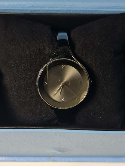 Minimalist Women’s Black Bangle Watch with Sunray Dial