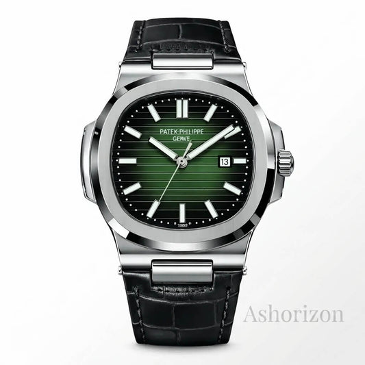 Patek Nautilus Leather Master Lock - Black-Green