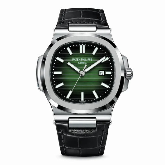 Patek Nautilus Leather Master Lock - Black-Green