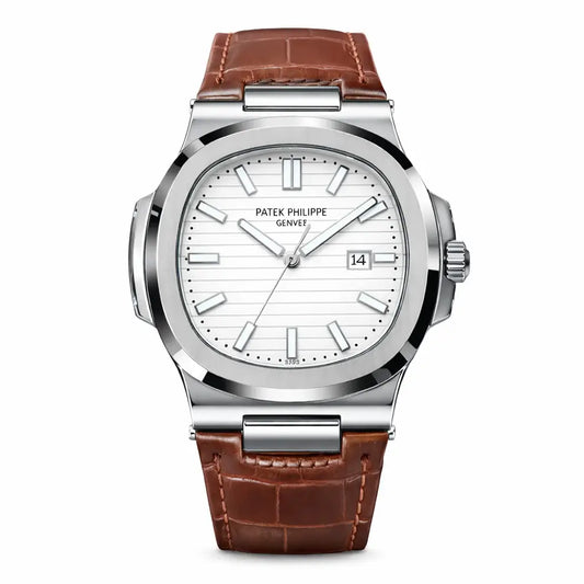 Patek Nautilus Leather Master Lock - Brown-White