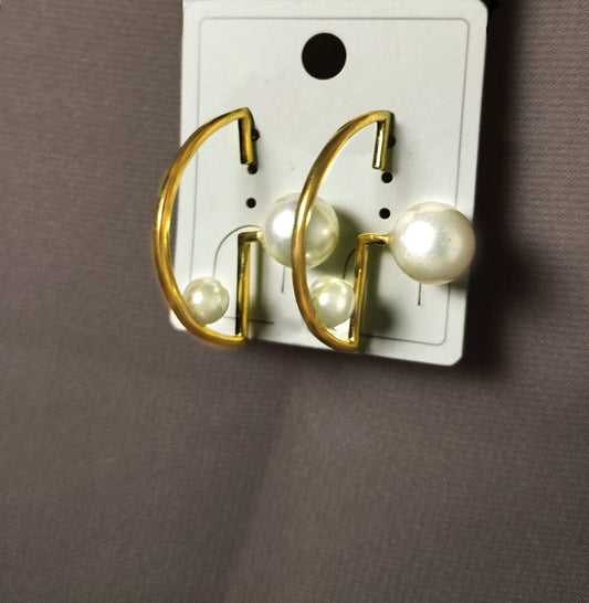 Bold Hoop Earrings with Double Pearl For Women
