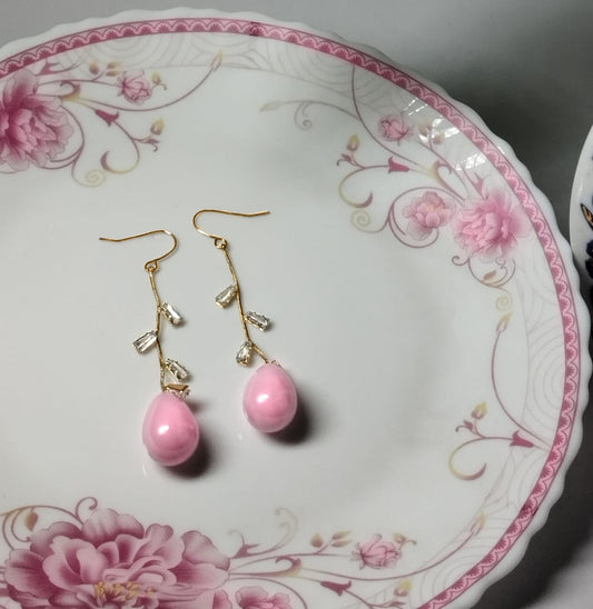 Elegant Pink Pearl Drop Earrings For Women