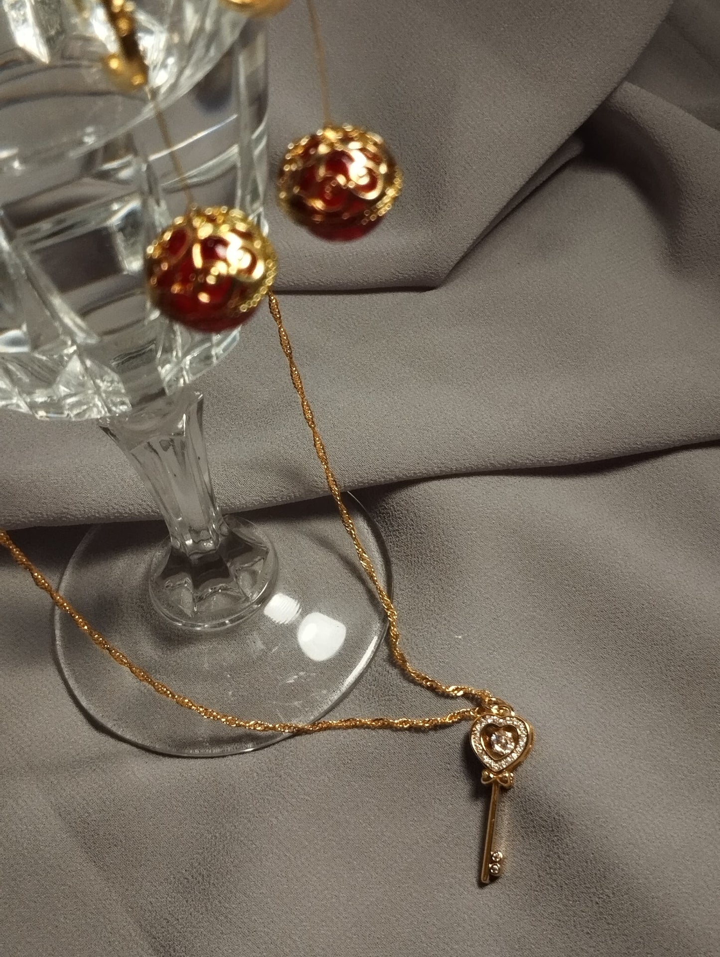 Royal Charm Gold Earrings & Key Pendant Set For Women