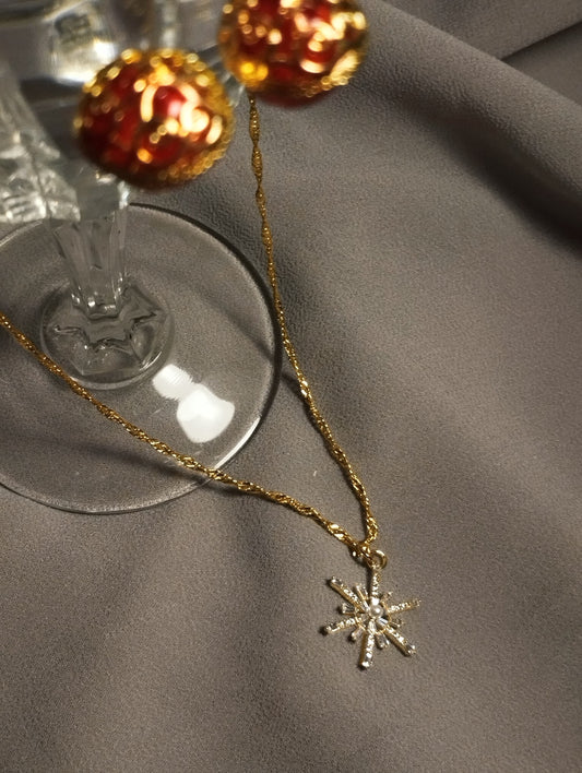Premium Golden Starburst Pendant & Ornate Drop Earrings Set For Women