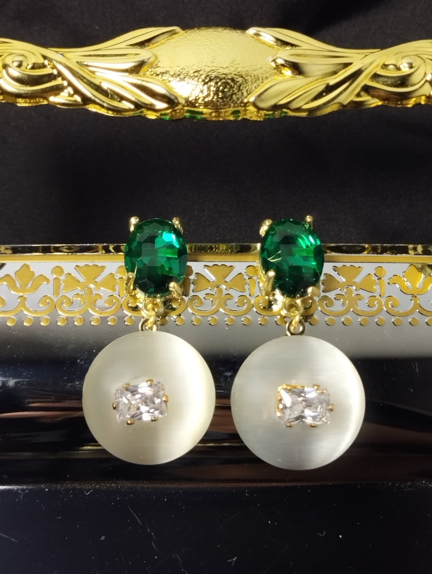 Emerald Green & Crystal Drop Earrings For Women