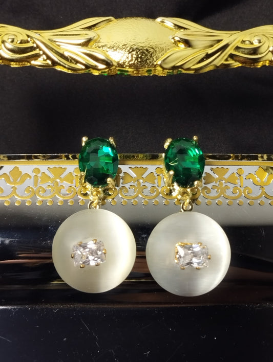 Emerald Green & Crystal Drop Earrings For Women