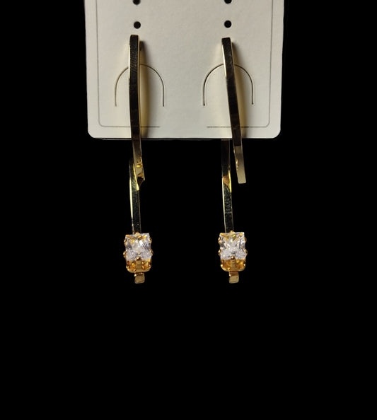 Modern Gold Drop Earrings with Sparkling Solitaire Stone For Women