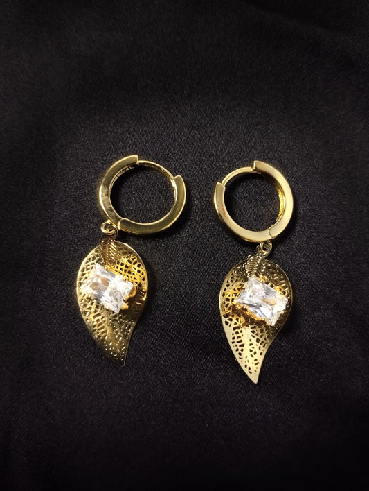 Elegant Gold Leaf Earrings with Crystal For Women