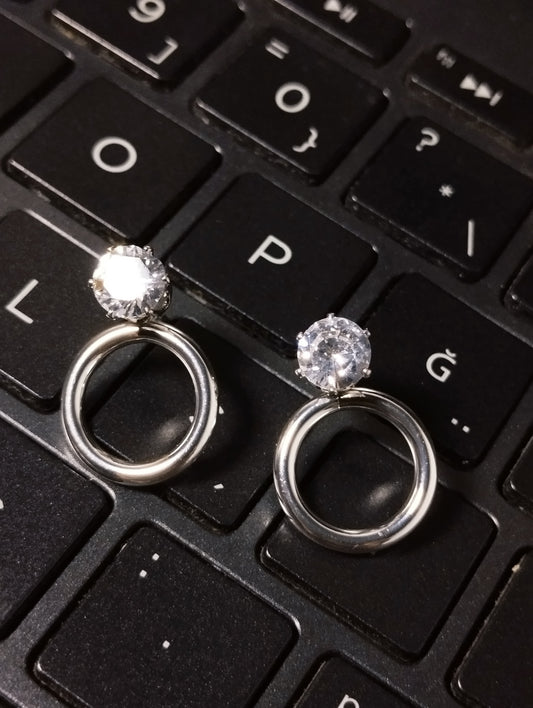 Classic Silver Hoop Drop Earrings with Sparkling Stone For Women