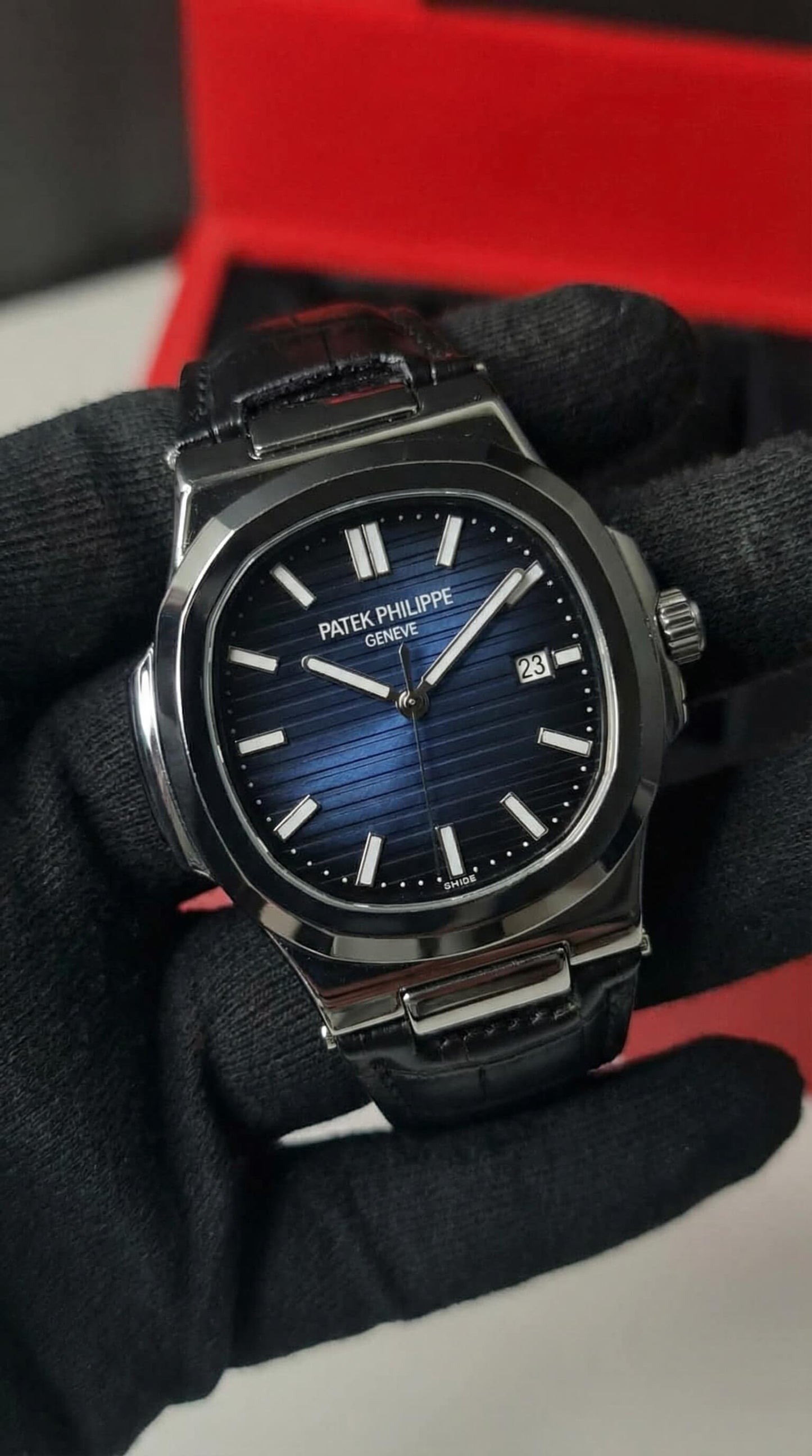 Patek Nautilus Leather Master Lock - Black Blue