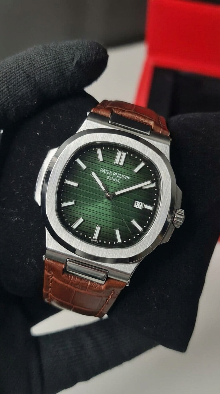 Patek Nautilus Leather Master Lock - Brown-Green