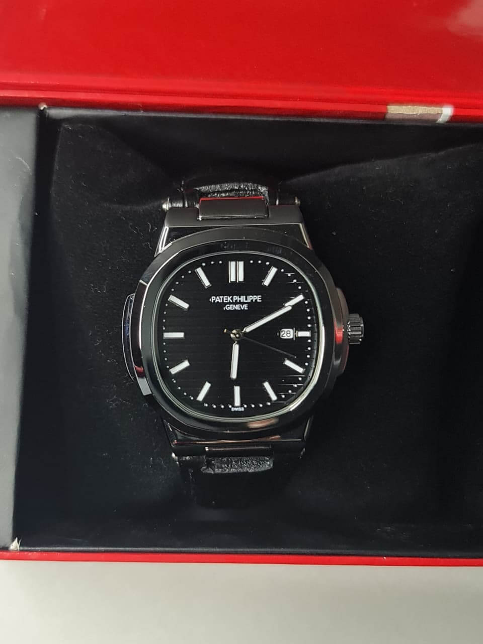 Patek Nautilus Leather Master Lock - Black