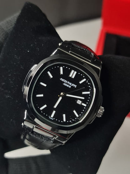 Patek Nautilus Leather Master Lock - Black