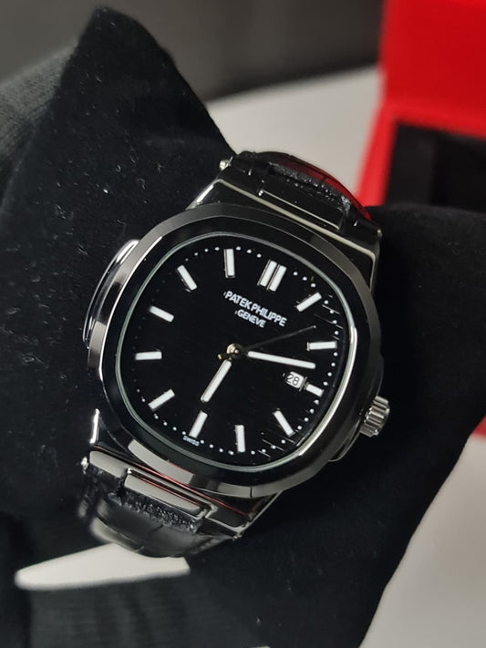 Patek Nautilus Leather Master Lock - Black